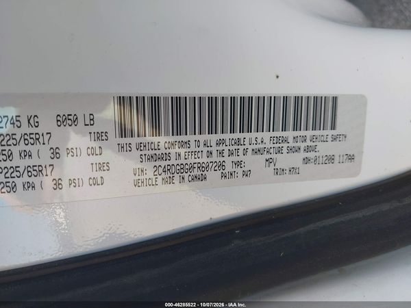 2015 DODGE GRAND CARAVAN SE — I9