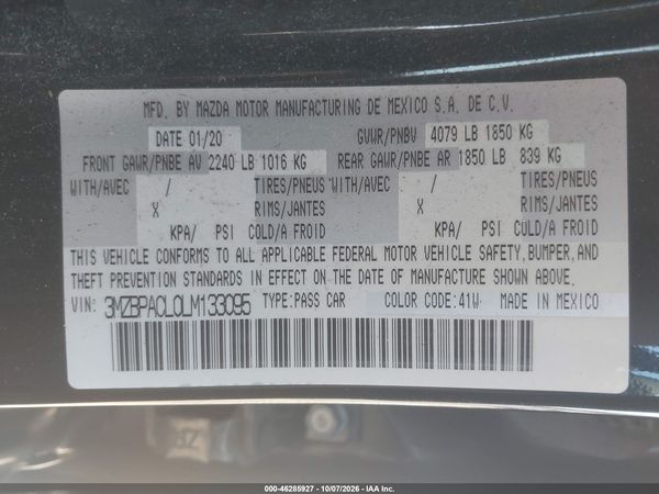 2020 MAZDA MAZDA3 SELECT PACKAGE — I9
