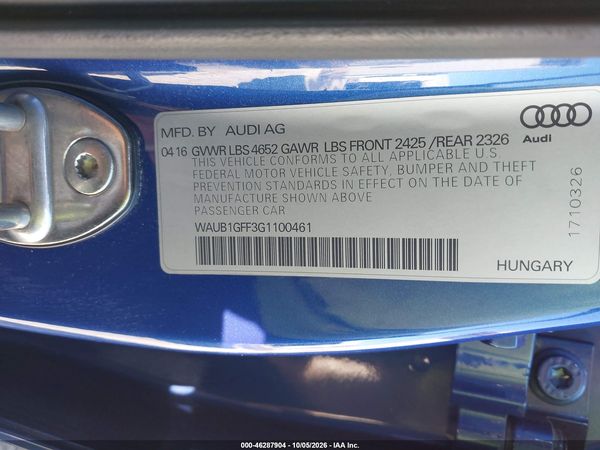 2016 AUDI S3 2.0T PREMIUM PLUS — I9