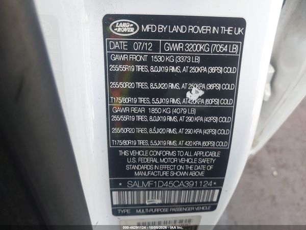 2012 LAND ROVER RANGE ROVER HSE LUX — I9