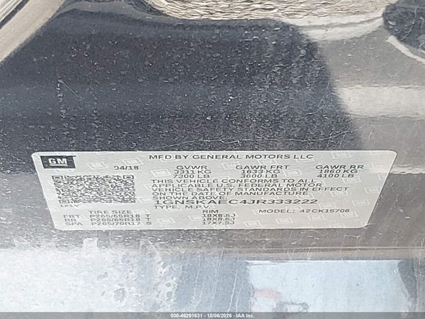 2018 CHEVROLET TAHOE LS — I9