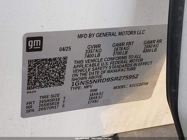 2025 CHEVROLET TAHOE 2WD LT — I9