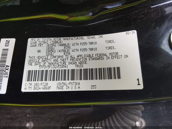 2016 TOYOTA TUNDRA SR5 5.7L V8 — I9