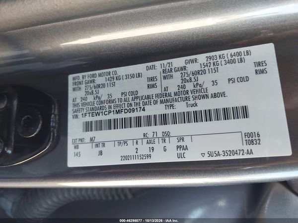 2021 FORD F-150 XL — I9