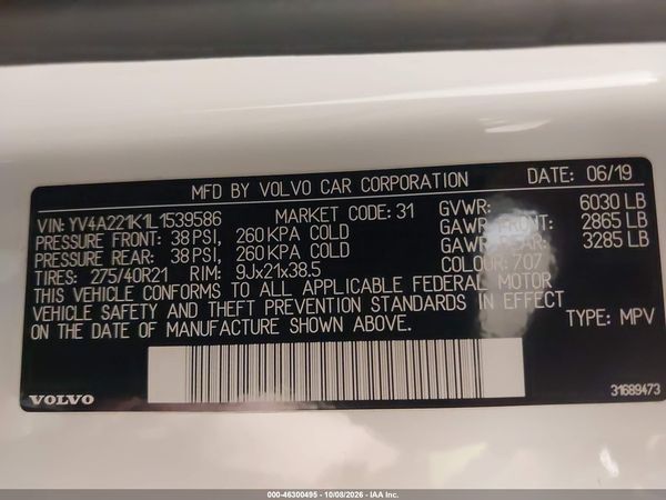 2020 VOLVO XC90 T6 MOMENTUM 6 PASSENGER — I9