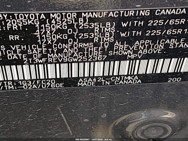 2016 TOYOTA RAV4 XLE — I9