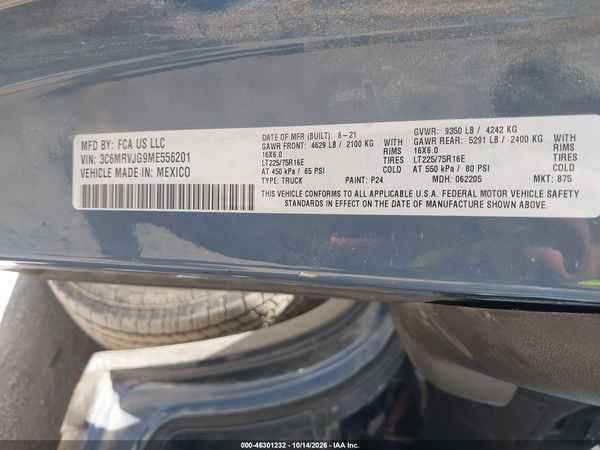2021 RAM PROMASTER 3500 — I9