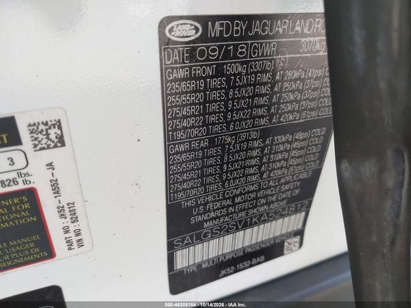 2019 LAND ROVER RANGE ROVER 3.0L V6 SUPERCHARGED HSE — I9