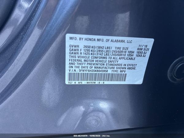 2019 HONDA PILOT EX — I9