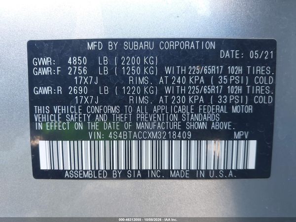 2021 SUBARU OUTBACK PREMIUM — I9