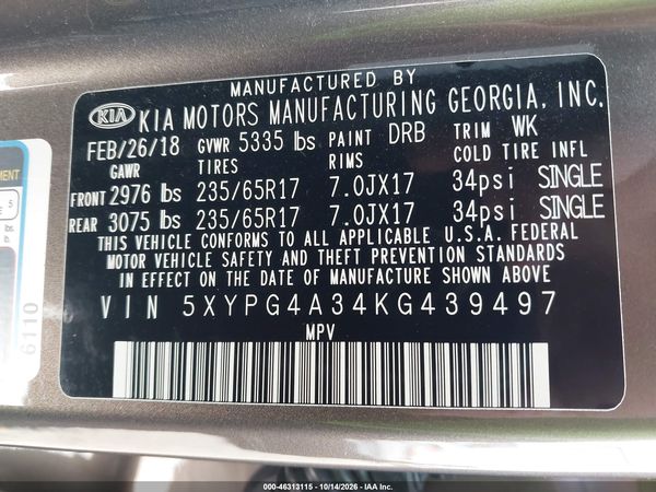 2019 KIA SORENTO 2.4L LX — I9