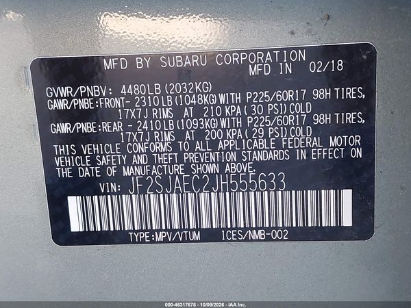 2018 SUBARU FORESTER 2.5I PREMIUM — I9