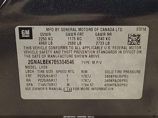 2014 CHEVROLET EQUINOX 1LT — I9