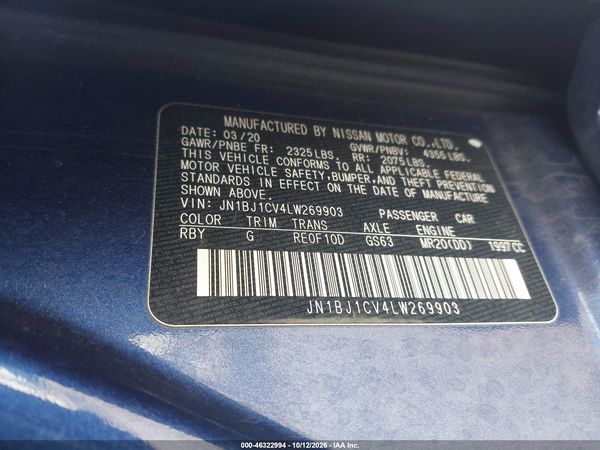 2020 NISSAN ROGUE SPORT S FWD XTRONIC CVT — I9