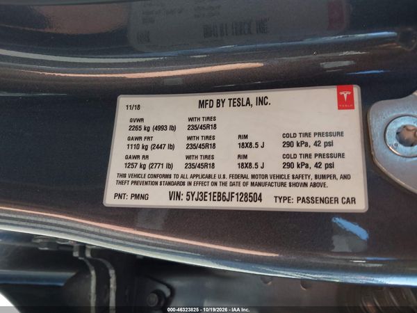 2018 TESLA MODEL 3 LONG RANGE/PERFORMANCE — I9