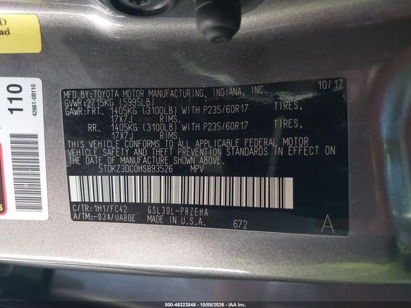 2017 TOYOTA SIENNA LE 8 PASSENGER — I9