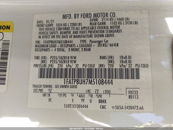 2021 FORD MUSTANG ECOBOOST PREMIUM — I9