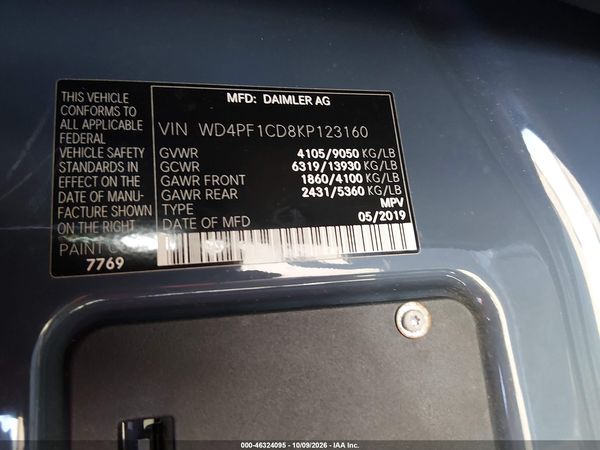 2019 MERCEDES-BENZ SPRINTER 2500 HIGH ROOF V6 — I9