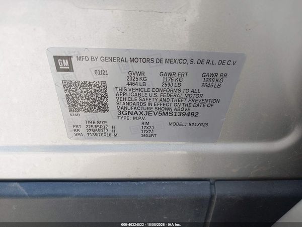 2021 CHEVROLET EQUINOX FWD 2FL — I9