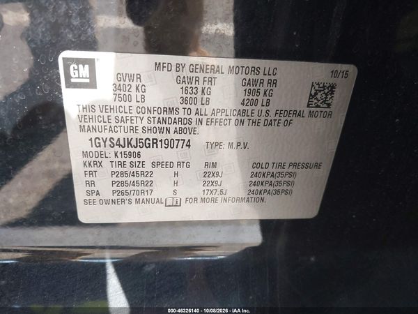 2016 CADILLAC ESCALADE ESV PREMIUM COLLECTION — I9