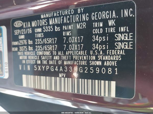 2017 KIA SORENTO 2.4L LX — I9