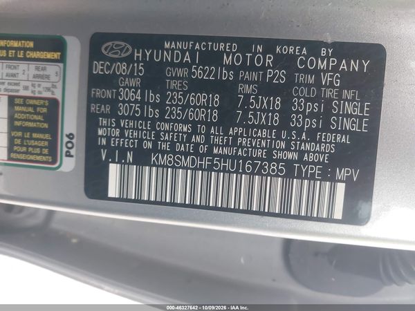 2017 HYUNDAI SANTA FE SE — I9