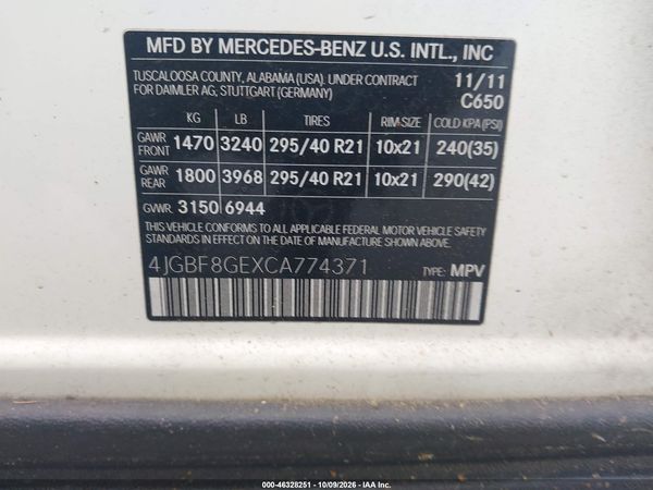 2012 MERCEDES-BENZ GL 550 4MATIC — I9