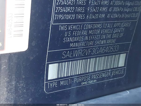 2016 LAND ROVER RANGE ROVER SPORT 3.0L V6 SUPERCHARGED HSE — I9