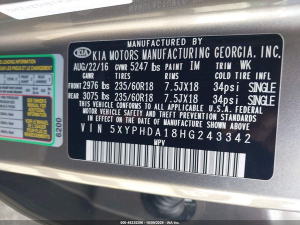 2017 KIA SORENTO 2.0T EX — I9