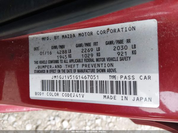 2016 MAZDA MAZDA6 I TOURING — I9