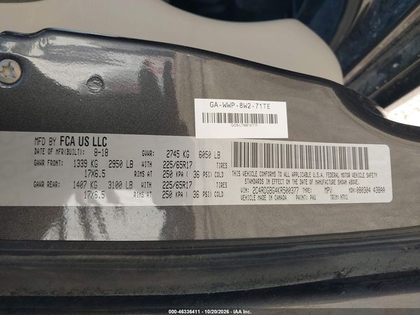 2019 DODGE GRAND CARAVAN SE — I9