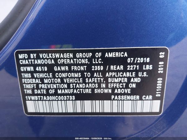 2017 VOLKSWAGEN PASSAT 1.8T SE — I9