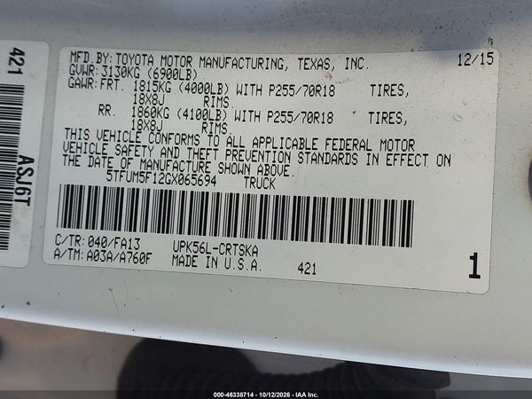 2016 TOYOTA TUNDRA SR 4.6L V8 — I9