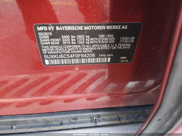 2015 BMW X6 XDRIVE50I — I9