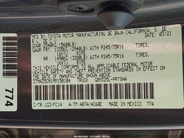 2021 TOYOTA TACOMA SR5 V6 — I9