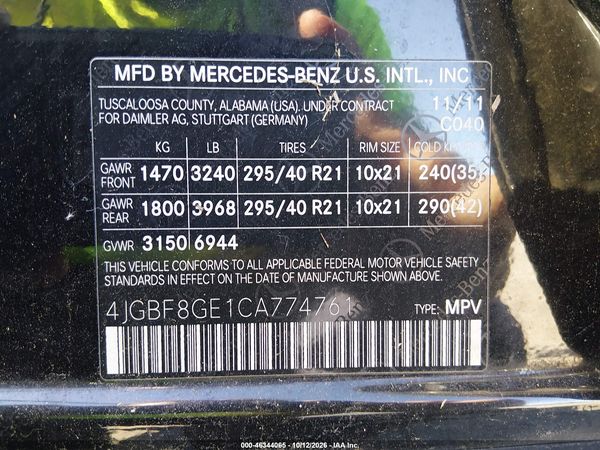 2012 MERCEDES-BENZ GL 550 4MATIC — I9