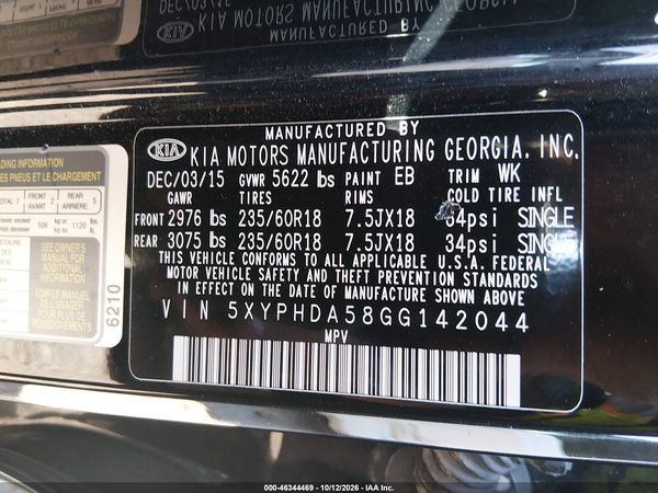 2016 KIA SORENTO 3.3L EX — I9