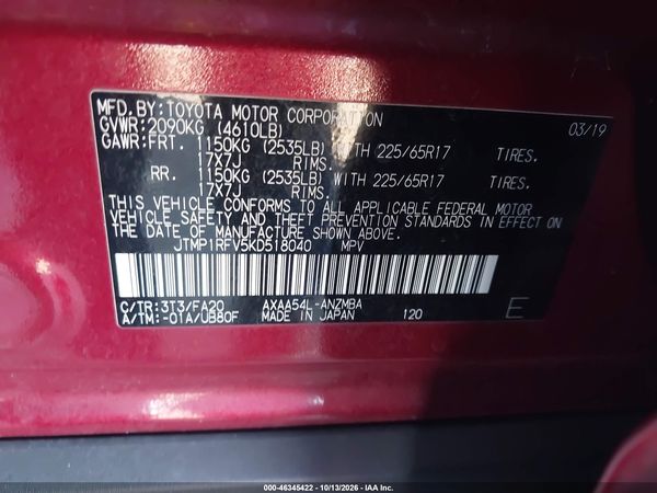 2019 TOYOTA RAV4 XLE — I9