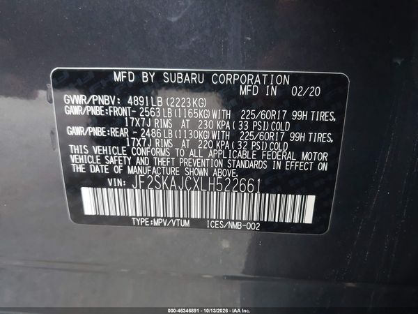 2020 SUBARU FORESTER PREMIUM — I9