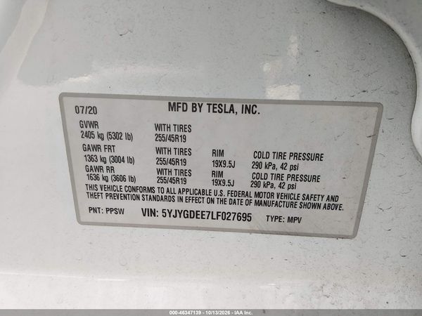 2020 TESLA MODEL Y — I9