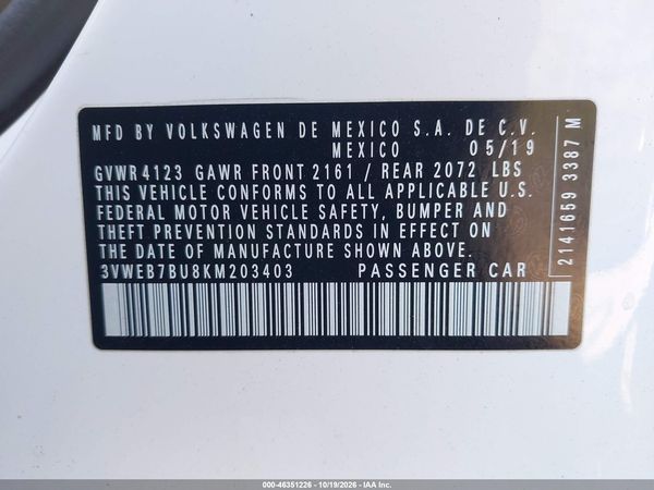 2019 VOLKSWAGEN JETTA 1.4T SEL — I9