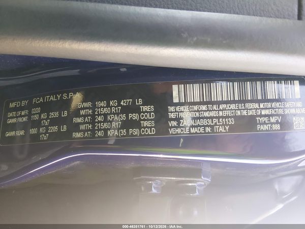 2020 JEEP RENEGADE LATITUDE FWD — I9