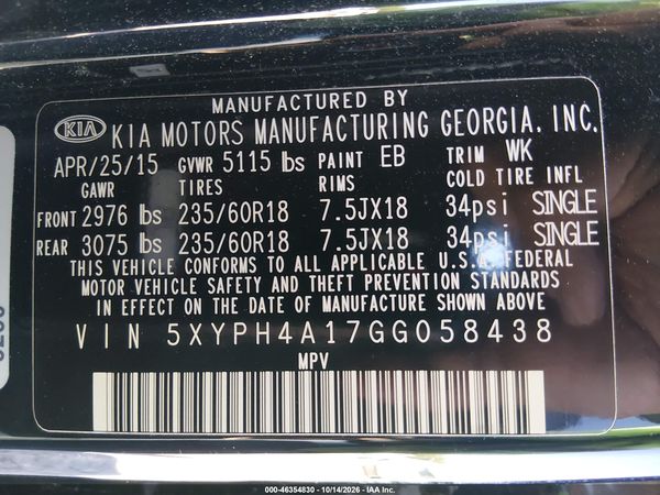 2016 KIA SORENTO 2.0T EX — I9
