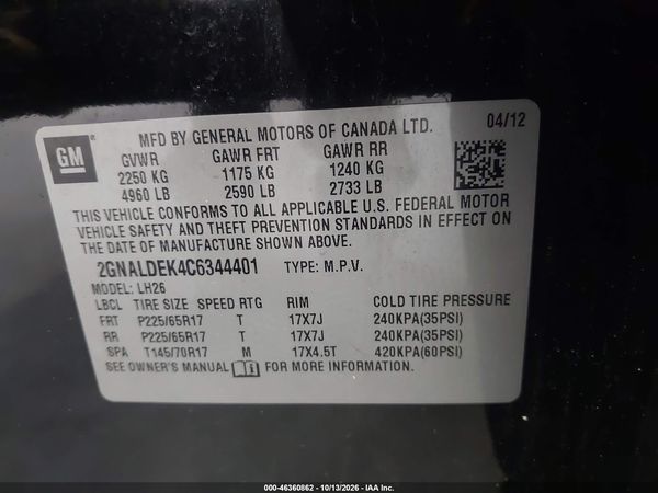 2012 CHEVROLET EQUINOX 1LT — I9