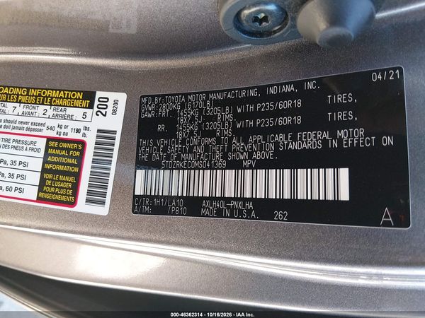 2021 TOYOTA SIENNA LIMITED — I9