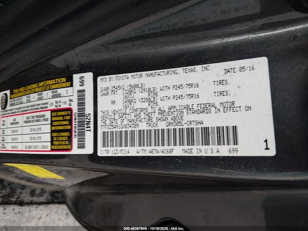 2016 TOYOTA TACOMA SR5 V6 — I9