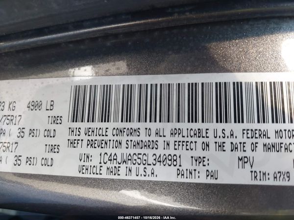 2016 JEEP WRANGLER SPORT — I152