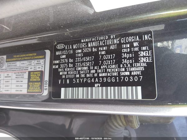 2016 KIA SORENTO 2.4L LX — I9