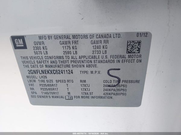 2012 CHEVROLET EQUINOX 2LT — I9