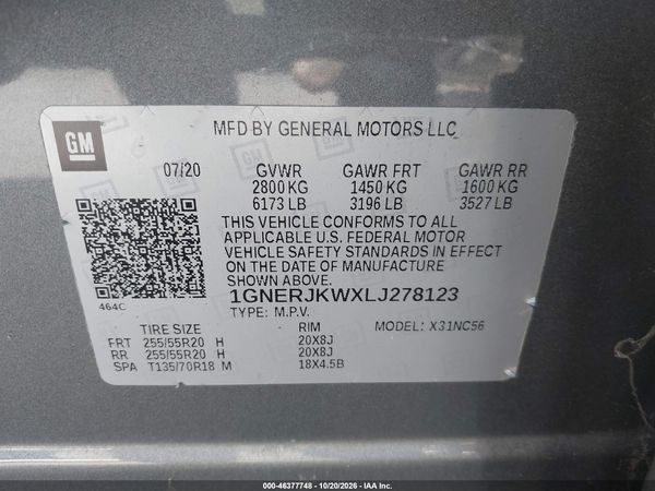 2020 CHEVROLET TRAVERSE FWD RS — I9